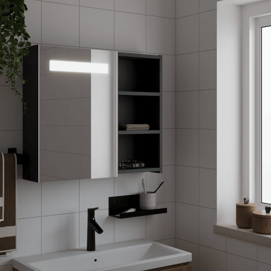 vidaXL Bathroom Mirror Cabinet with LED Light Black 60x13x52 cm