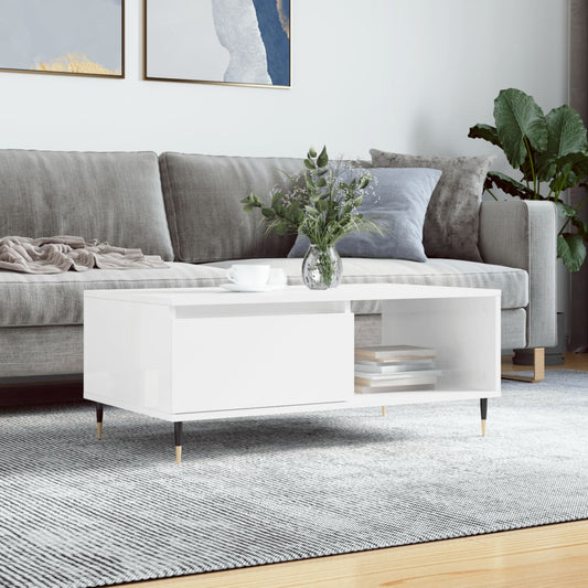 vidaXL Coffee Table High Gloss White 90x50x36.5 cm Engineered Wood