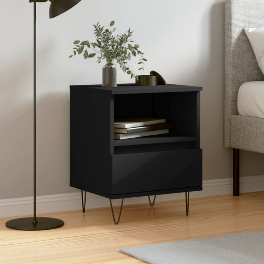 vidaXL Bedside Cabinet Black 40x35x50 cm Engineered Wood