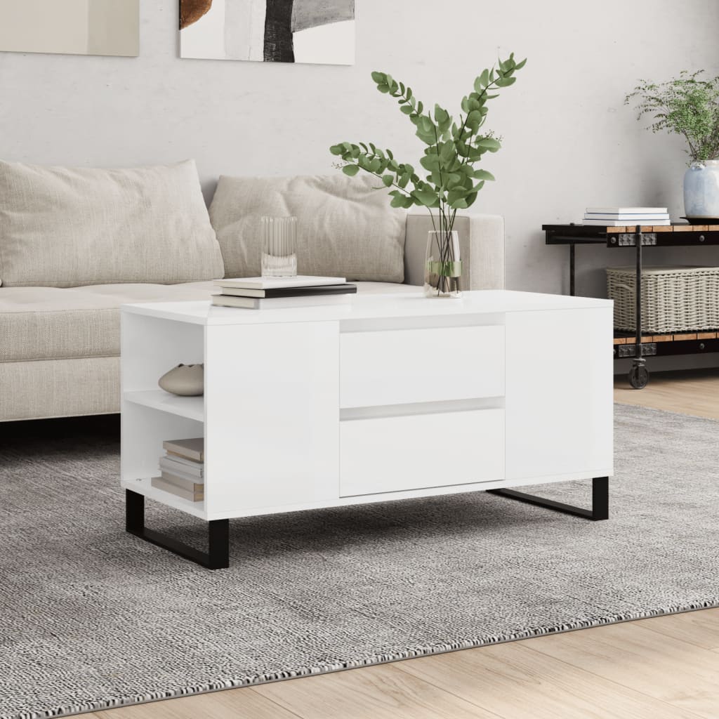 vidaXL Coffee Table High Gloss White 102x44.5x50 cm Engineered Wood
