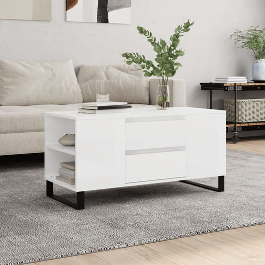vidaXL Coffee Table High Gloss White 102x44.5x50 cm Engineered Wood