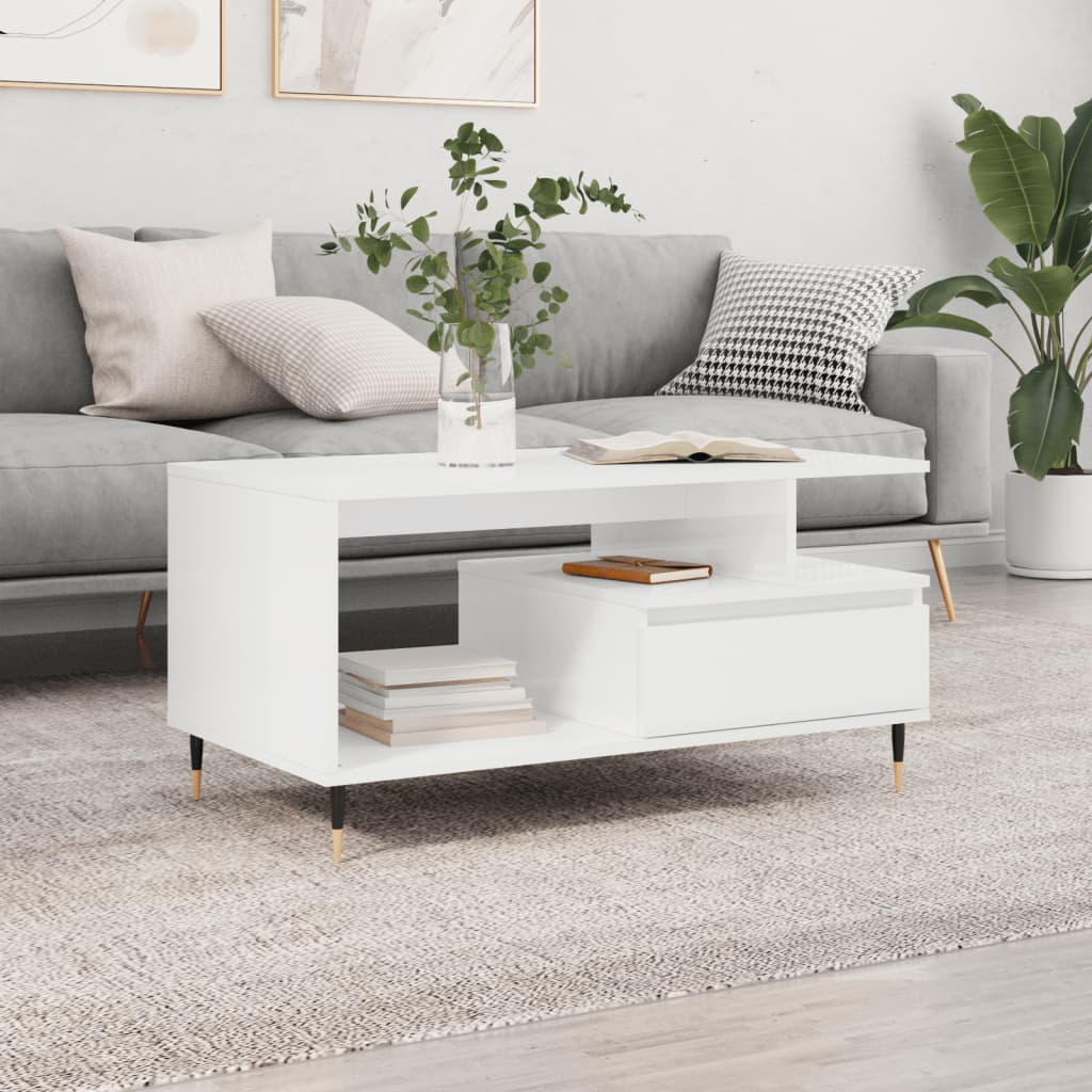 vidaXL Coffee Table High Gloss White 90x49x45 cm Engineered Wood