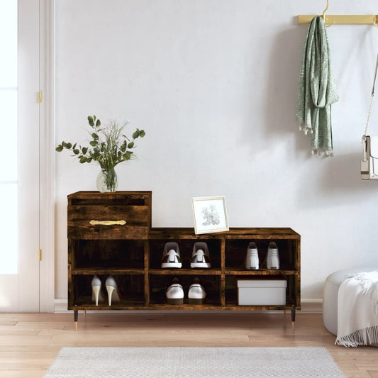 vidaXL Shoe Cabinet Smoked Oak 102x36x60 cm Engineered Wood