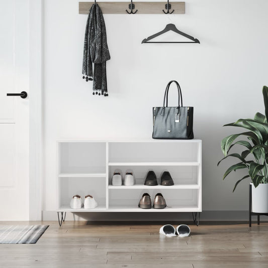 vidaXL Shoe Cabinet High Gloss White 102x36x60 cm Engineered Wood