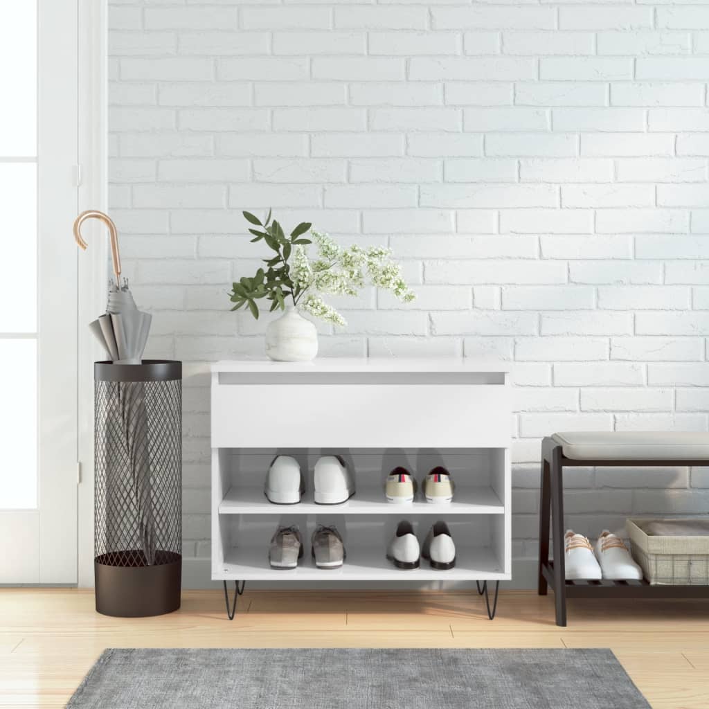 vidaXL Shoe Cabinet High Gloss White 70x36x60 cm Engineered Wood