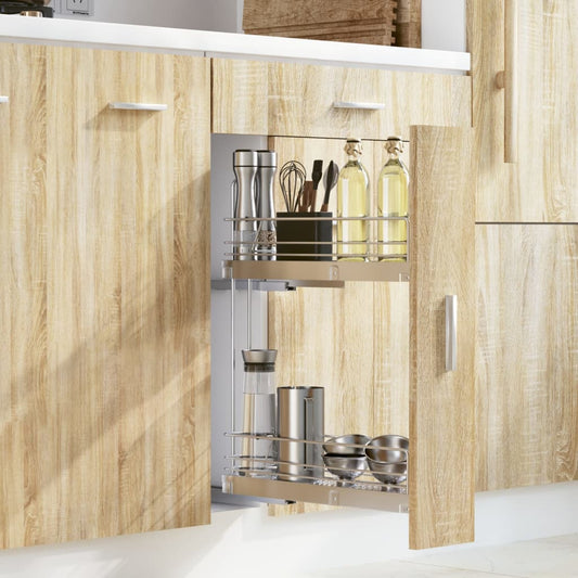 vidaXL Pull-Out Wire Basket with 2-Tier Silver 47x12x56 cm