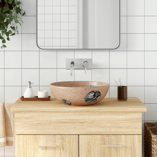 vidaXL Countertop Basin Brown and Blue Round ë_41x14 cm Ceramic