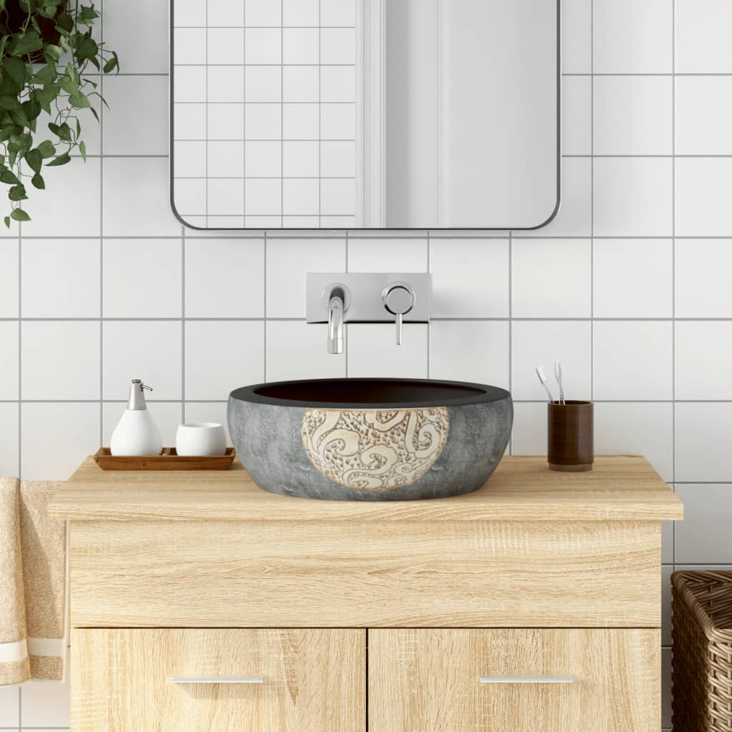 vidaXL Countertop Basin Black and Brown Round ë_41x14 cm Ceramic