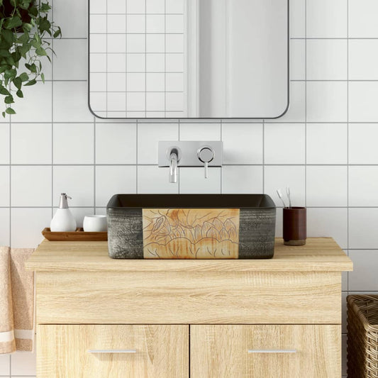 vidaXL Countertop Basin Black and Brown Rectangular 46x35.5x13 cm Ceramic