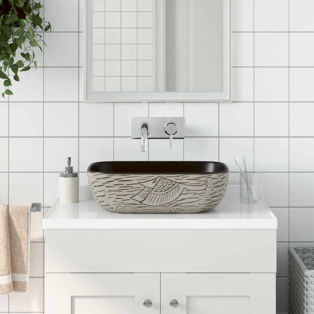 vidaXL Countertop Basin Grey and Black Rectangular 48x37.5x13.5 cm Ceramic