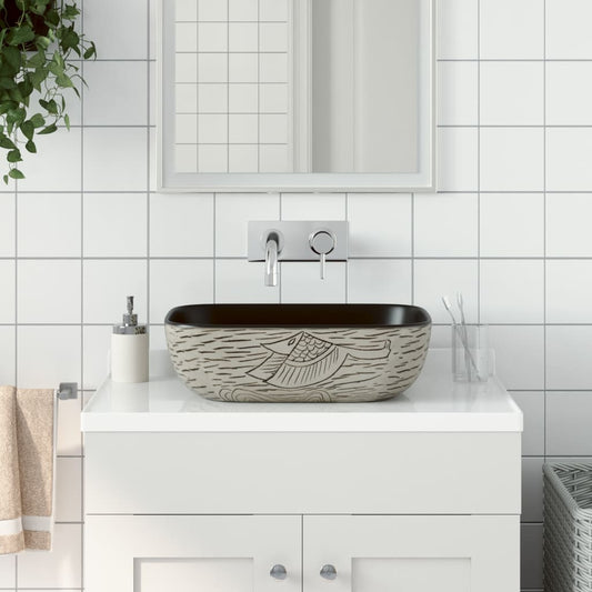 vidaXL Countertop Basin Grey and Black Rectangular 48x37.5x13.5 cm Ceramic