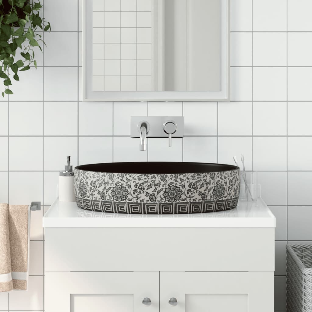 vidaXL Countertop Basin Black and Blue Oval 56.5x36.5x13.5 cm Ceramic