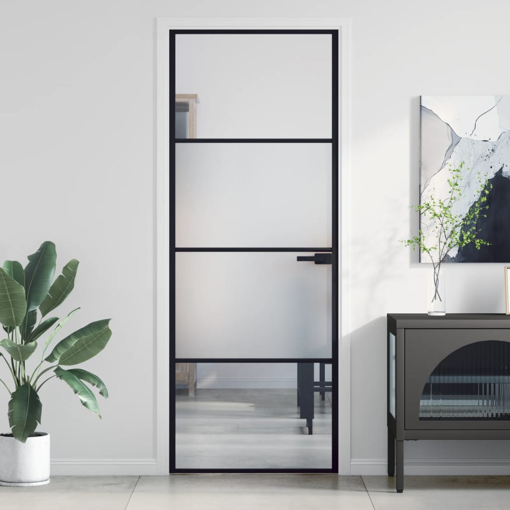 vidaXL Interior Door Slim Black 76x201.5 cm Tempered Glass and Aluminium