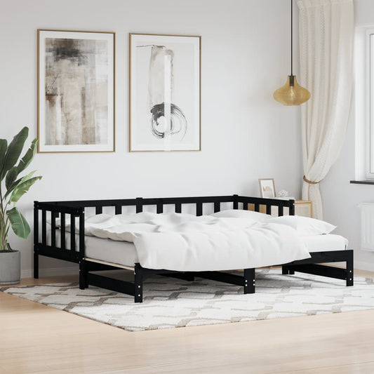 vidaXL Day Bed with Trundle Black 90x190 cm Solid Wood Pine
