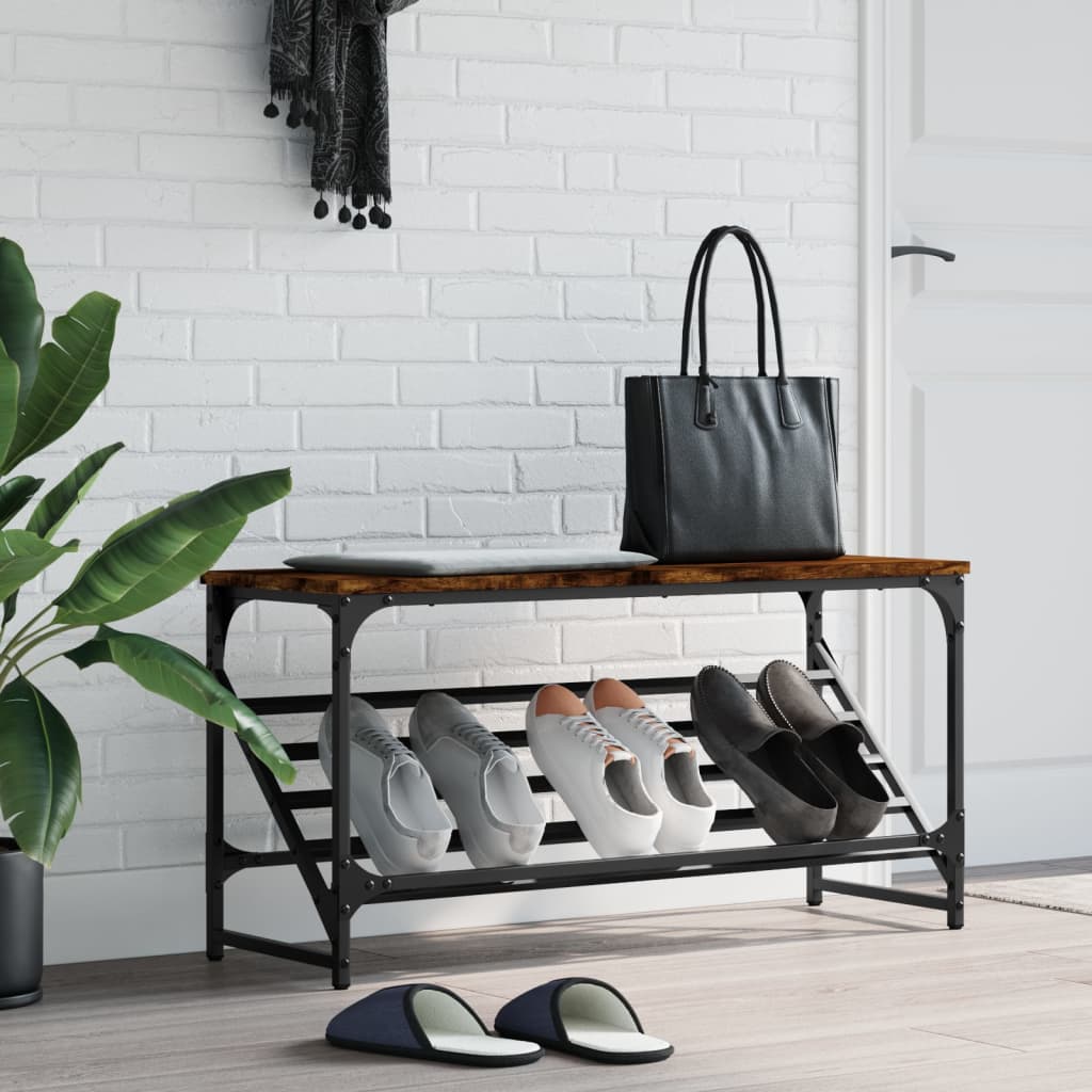 vidaXL Shoe Rack Smoked Oak 90x30x45 cm Engineered Wood