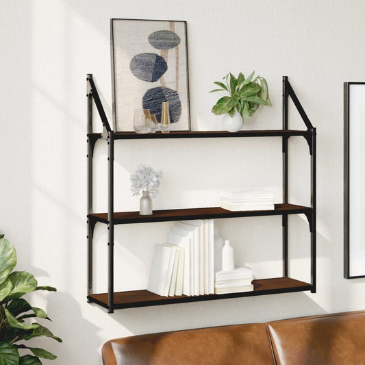 vidaXL 3-Tier Wall Shelf Brown Oak 80x21x78.5 cm Engineered Wood
