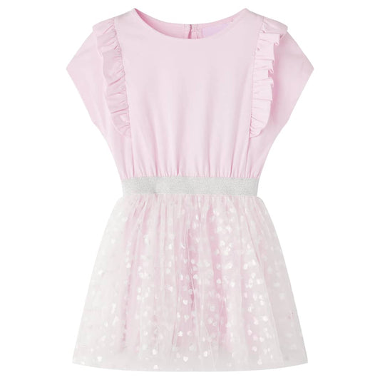 Kids' Dress with Ruffles Shiny Heart Print Light Pink 116