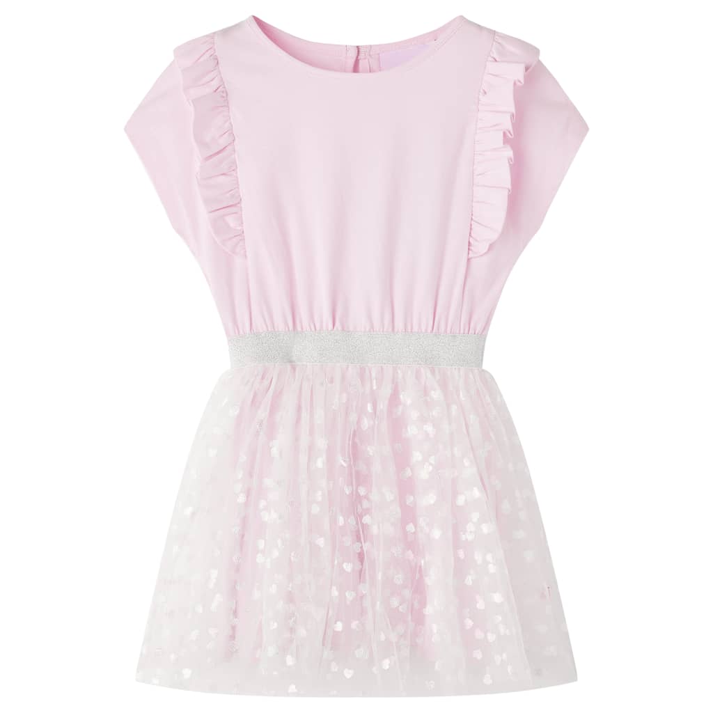Kids' Dress with Ruffles Shiny Heart Print Light Pink 140