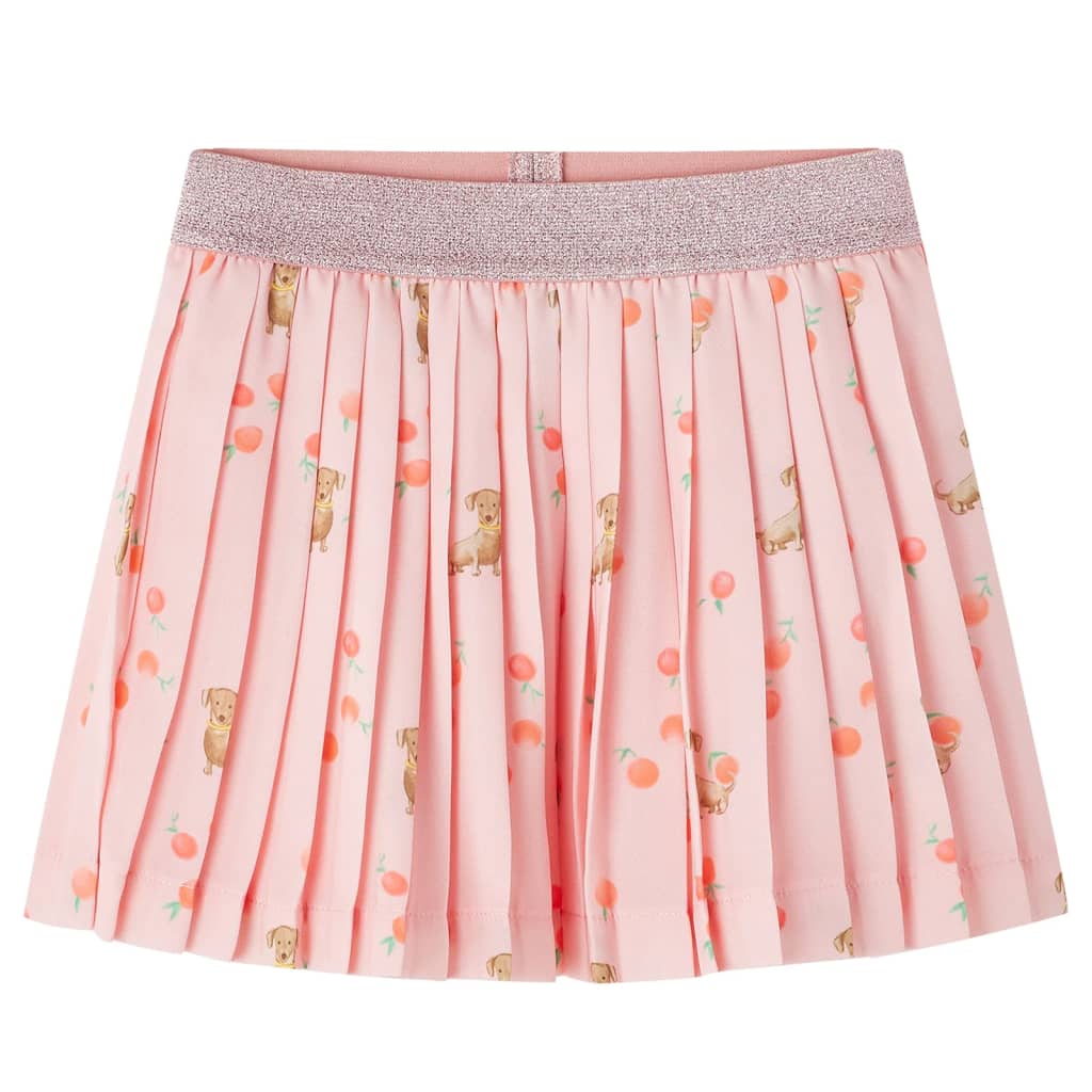 Kids' Pleated Skirt Puppy and Fruit Print Light Orange 128