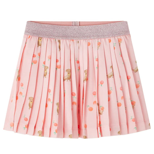 Kids' Pleated Skirt Puppy and Fruit Print Light Orange 128