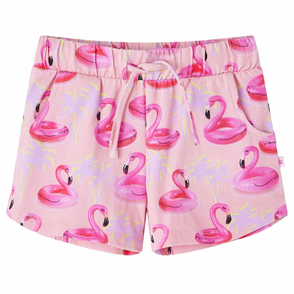 Kids' Shorts with Drawstring Flamingo Swim Ring Print Light Pink 140