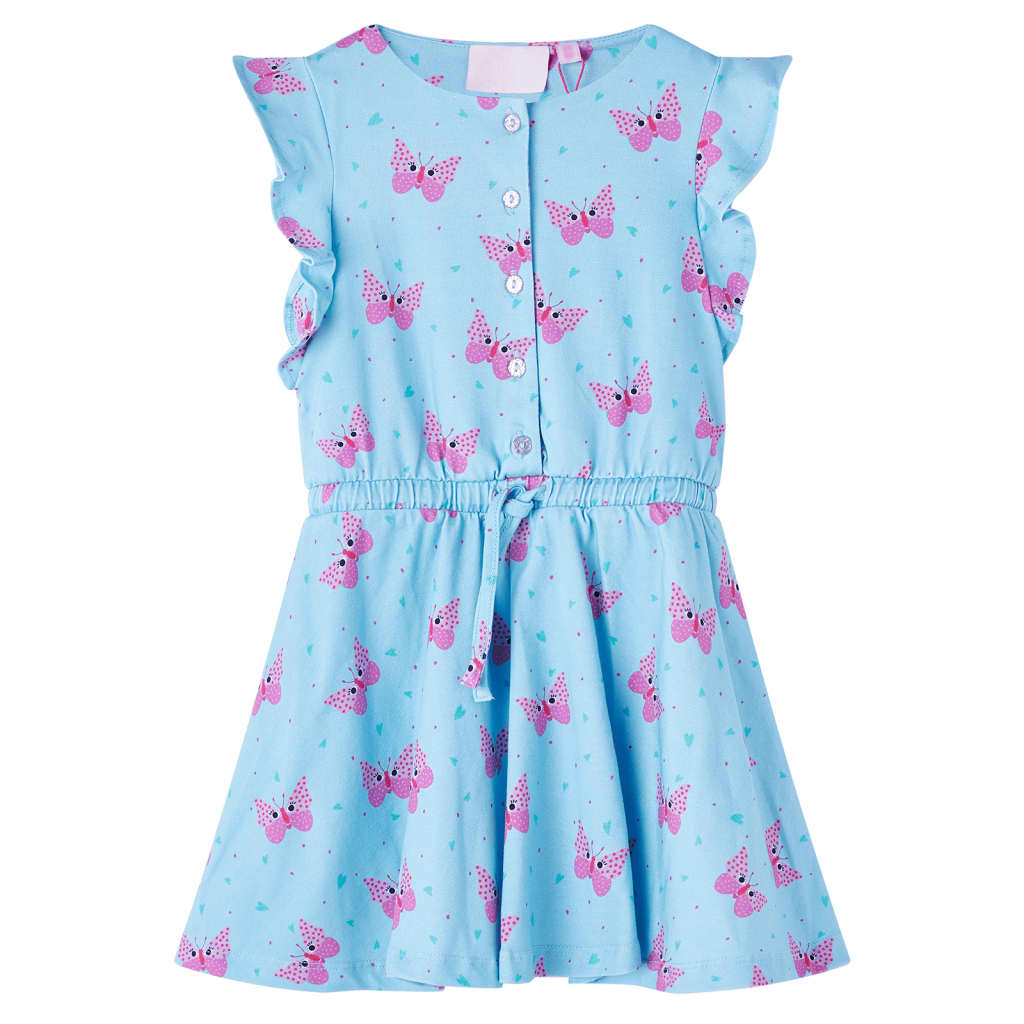 Kids' Dress with Buttons Sleeveless Butterfly Print Blue 116