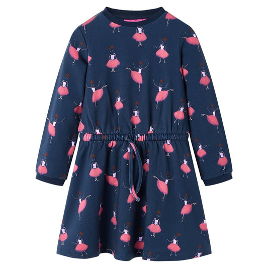 Kids' Dress Ballerina Print Navy Blue 128