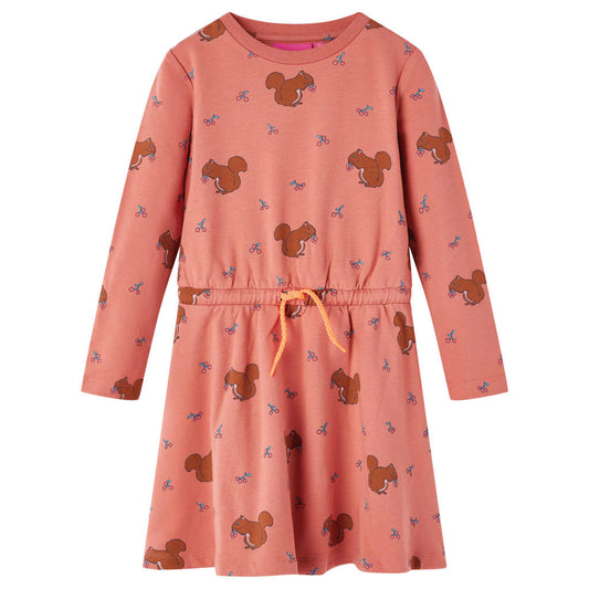 Kids' Dress Squirrels Print Old Rose 104