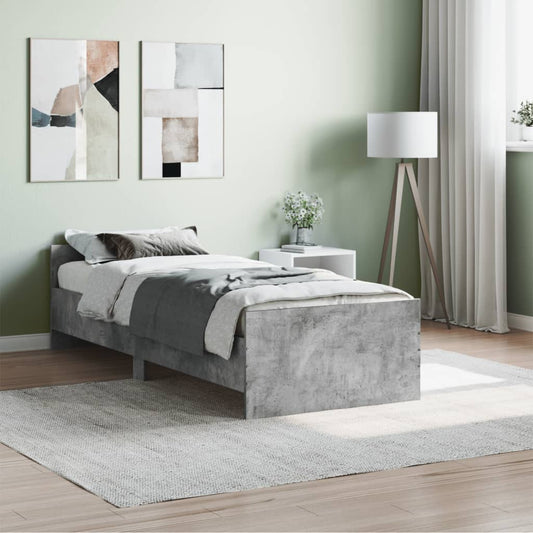 vidaXL Bed Frame Concrete Grey 75x190 cm Small Single Engineered Wood