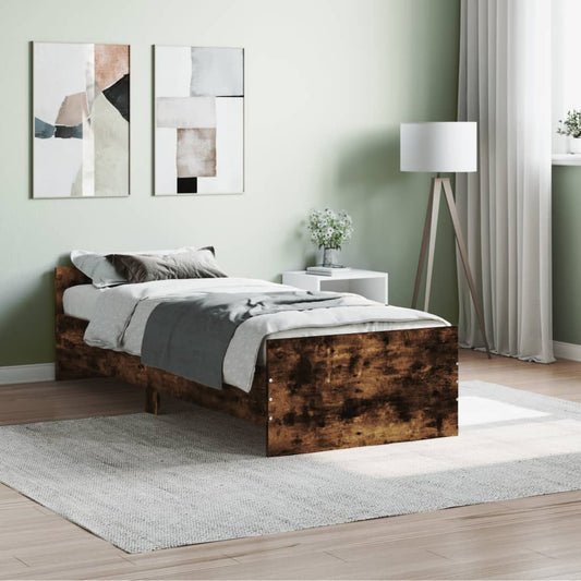 vidaXL Bed Frame Smoked Oak 75x190 cm Small Single Engineered Wood