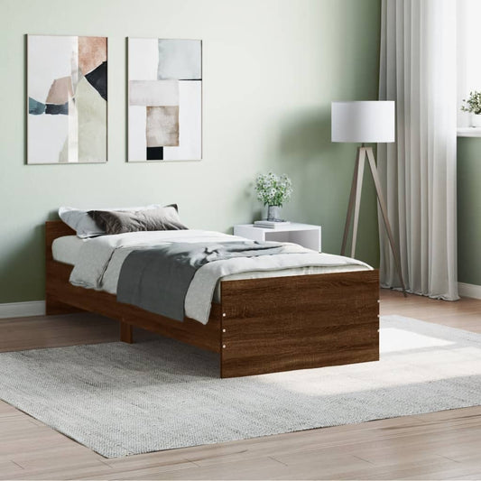 vidaXL Bed Frame Brown Oak 75x190 cm Small Single Engineered Wood