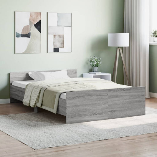 vidaXL Bed Frame with Headboard and Footboard Grey Sonoma 120x200 cm