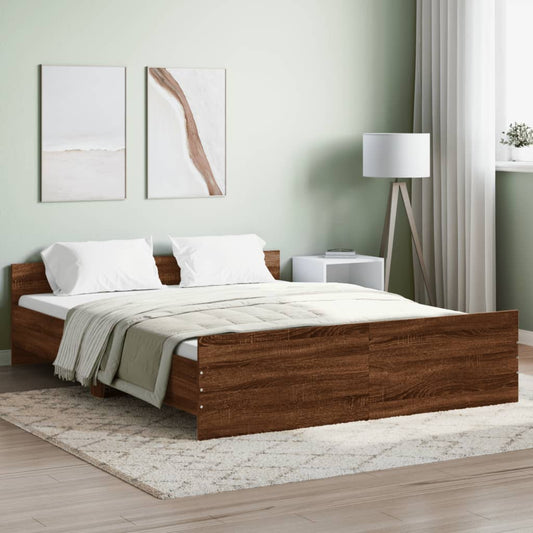 vidaXL Bed Frame with Headboard and Footboard Brown Oak 140x200 cm