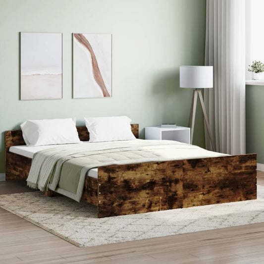 vidaXL Bed Frame with Headboard and Footboard Smoked Oak 150x200 cm