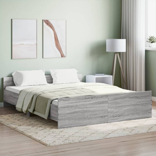 vidaXL Bed Frame with Headboard and Footboard Grey Sonoma 160x200 cm