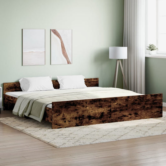 vidaXL Bed Frame with Headboard with Footboard Smoked Oak 180x200 cm