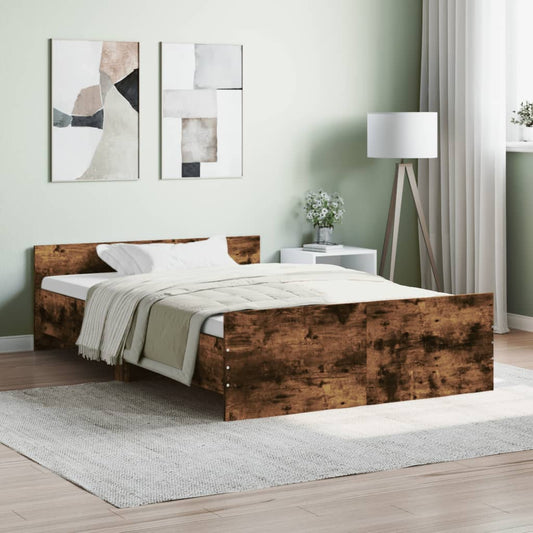 vidaXL Bed Frame with Headboard and Footboard Smoked Oak 120x190 cm