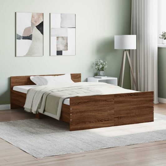 vidaXL Bed Frame with Headboard and Footboard Brown Oak 120x190 cm