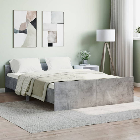 vidaXL Bed Frame with Headboard and Footboard Concrete Grey 140x190 cm