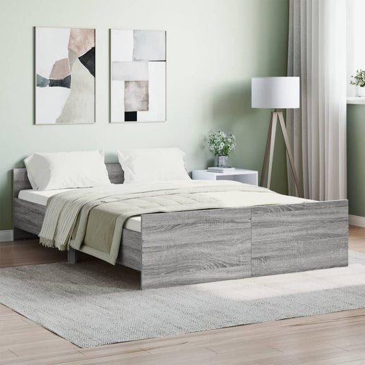 vidaXL Bed Frame with Headboard and Footboard Grey Sonoma 140x190 cm