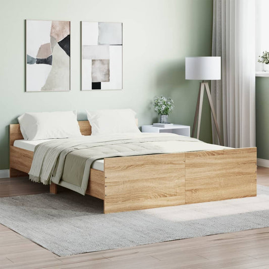 vidaXL Bed Frame with Headboard and Footboard Sonoma Oak 135x190 cm