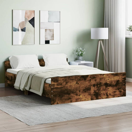 vidaXL Bed Frame with Headboard and Footboard Smoked Oak 135x190 cm