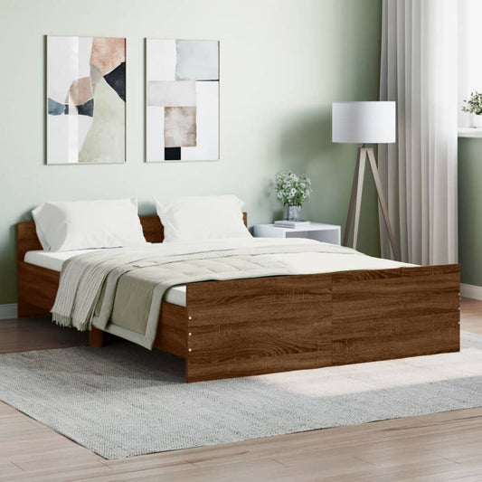 vidaXL Bed Frame with Headboard and Footboard Brown Oak 135x190 cm