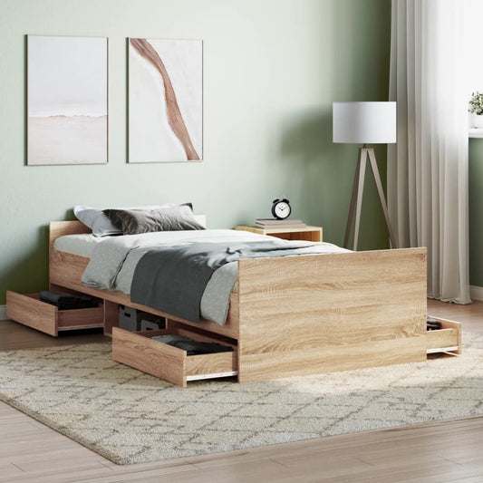 vidaXL Bed Frame with Headboard and Footboard Sonoma Oak 100x200 cm