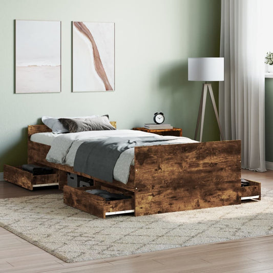 vidaXL Bed Frame with Headboard and Footboard Smoked Oak 90x200 cm
