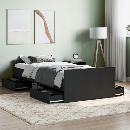 vidaXL Bed Frame with Headboard and Footboard Black 90x190 cm