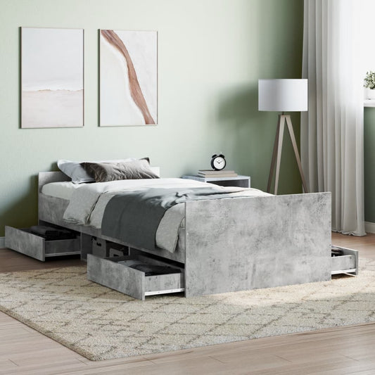 vidaXL Bed Frame with Headboard and Footboard Concrete Grey 90x190 cm