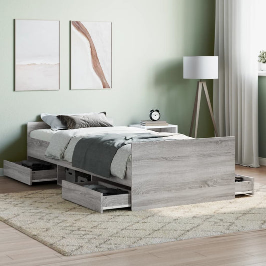 vidaXL Bed Frame with Headboard and Footboard Grey Sonoma 90x190 cm