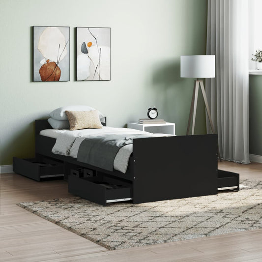 vidaXL Bed Frame with Headboard and Footboard Black 75x190 cm