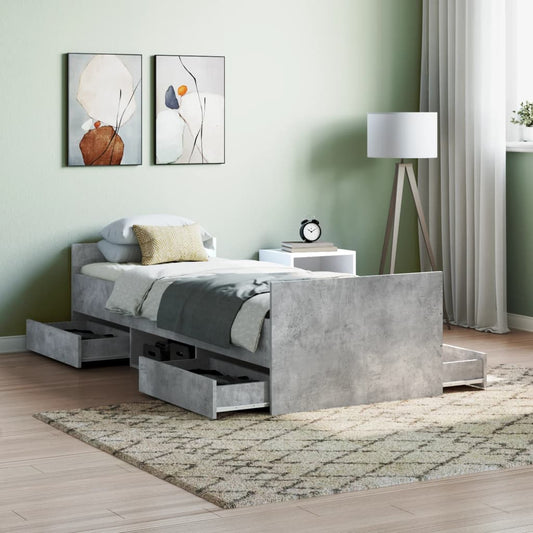vidaXL Bed Frame with Headboard and Footboard Concrete Grey 75x190 cm
